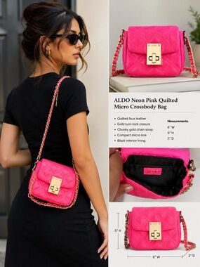ALDO Neon Pink Quilted Crossbody with Gold Chain